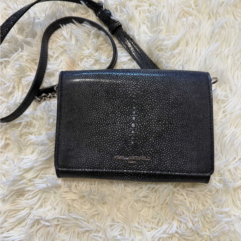 Karl Lagerfeld Textured Black Crossbody Bag
